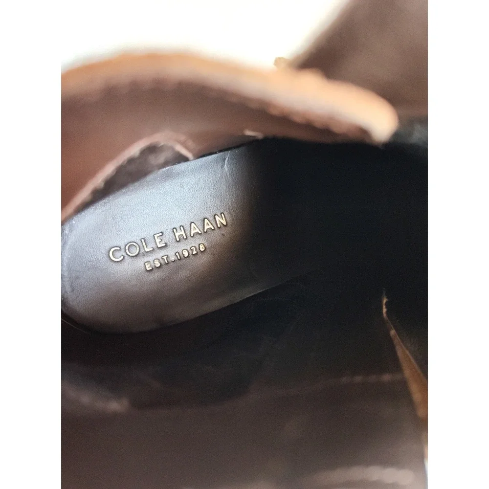 Cole Haan Ankle‎ Boots Size 7.5 Camel Tan Suede Leather Sole Belted Preppy Chic
